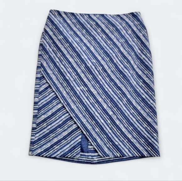 Doncaster Blue White Textured stripe Diagonal Split Career Skirt Size 10 - Picture 1 of 14